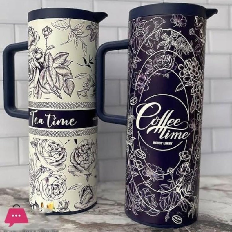 ترمس زجاجي حراري مزخرف بسعة لتر واحد، موزع للمشروبات الساخنة والباردة، يحافظ على المشروبات ساخنة لمدة تصل إلى 10 ساعات وباردة لمدة تصل إلى 12 ساعة، تصميم أنيق للمنزل والمكتب والضيافة.